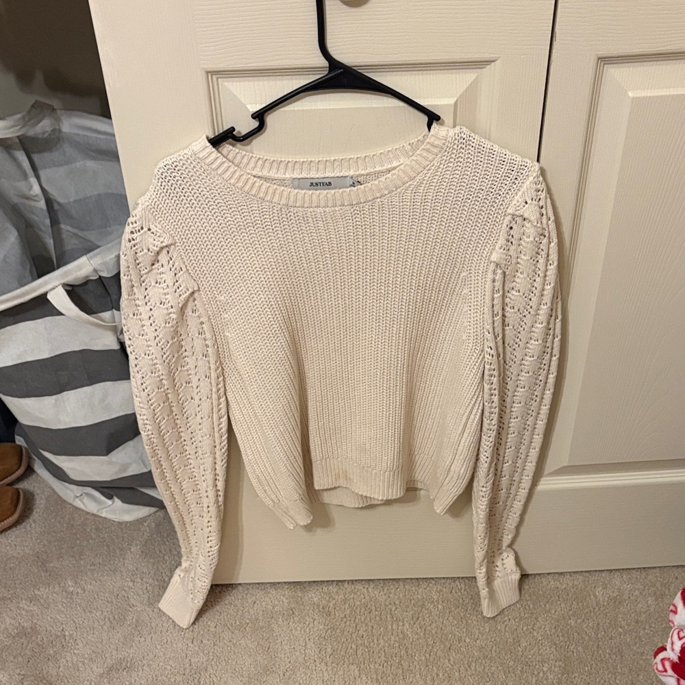 JustFab Cream Knit Crew Neck Sweater
